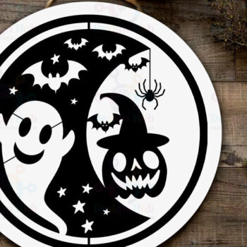 Intra απο ξύλο plywood 3mm-4mm πάχος - Στρογγυλό  αποκοπής με λέιζερ Halloween Baby Moon Δίασταση 15x15 cm INTRAFABR-77182993 - Image 2