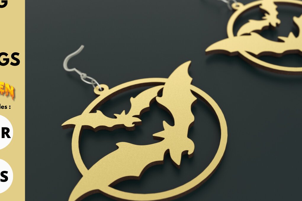 Intra απο ξύλο plywood 3mm-4mm πάχος - Σκουλαρίκια φεγγαριού απόκριες νυχτερίδας | Κοπή χαρτιού Δίασταση 3x3 cm INTRAFABR-79173372