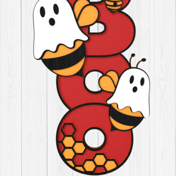 Intra απο ξύλο plywood 3mm-4mm πάχος - Σήμα Halloween Bee BOO,  έτοιμο με λέιζερ Δίασταση 15x15 cm INTRAFABR-104287809 - Image 1