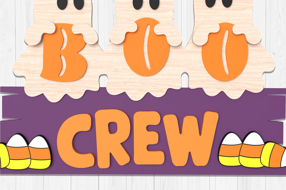 Intra απο ξύλο plywood 3mm-4mm πάχος - Σήμα κοπής λέιζερ Halloween Boo Crew Δίασταση 15x15 cm INTRAFABR-106046884