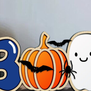Intra απο ξύλο plywood 3mm-4mm πάχος - Αρχεία λέιζερ Halloween Boo Δίασταση 6x6 cm INTRAFABR-119506633 - Image 1