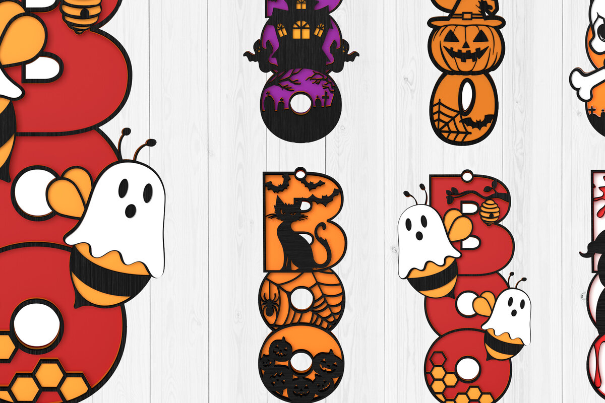 Intra απο ξύλο plywood 3mm-4mm πάχος - Πακέτο 3D  για Halloween BOO Sign Δίασταση 15x15 cm INTRAFABR-104288223