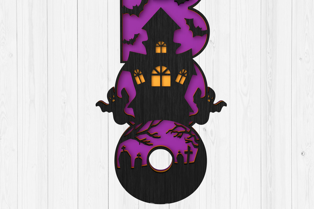 Intra απο ξύλο plywood 3mm-4mm πάχος - Σήμα Halloween BOO  3D Laser Cut Δίασταση 15x15 cm INTRAFABR-104288032