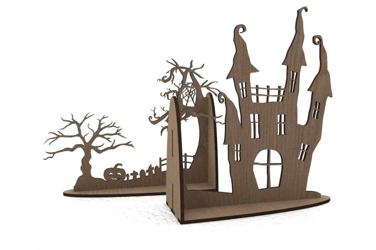 Intra απο ξύλο plywood 3mm-4mm πάχος - Αρχεία αποκοπής με λέιζερ Halloween Bookends Δίασταση 180x150 cm INTRAFABR-104861144