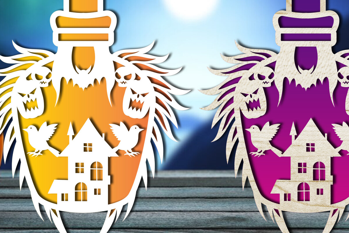 Intra απο ξύλο plywood 3mm-4mm πάχος - Halloween Bottle Laser Cut  Δίασταση 15x15 cm INTRAFABR-105709816