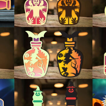 Intra απο ξύλο plywood 3mm-4mm πάχος - Δέσμη  Cut Laser Bottle Halloween Δίασταση 15x15 cm INTRAFABR-105737788 - Image 1