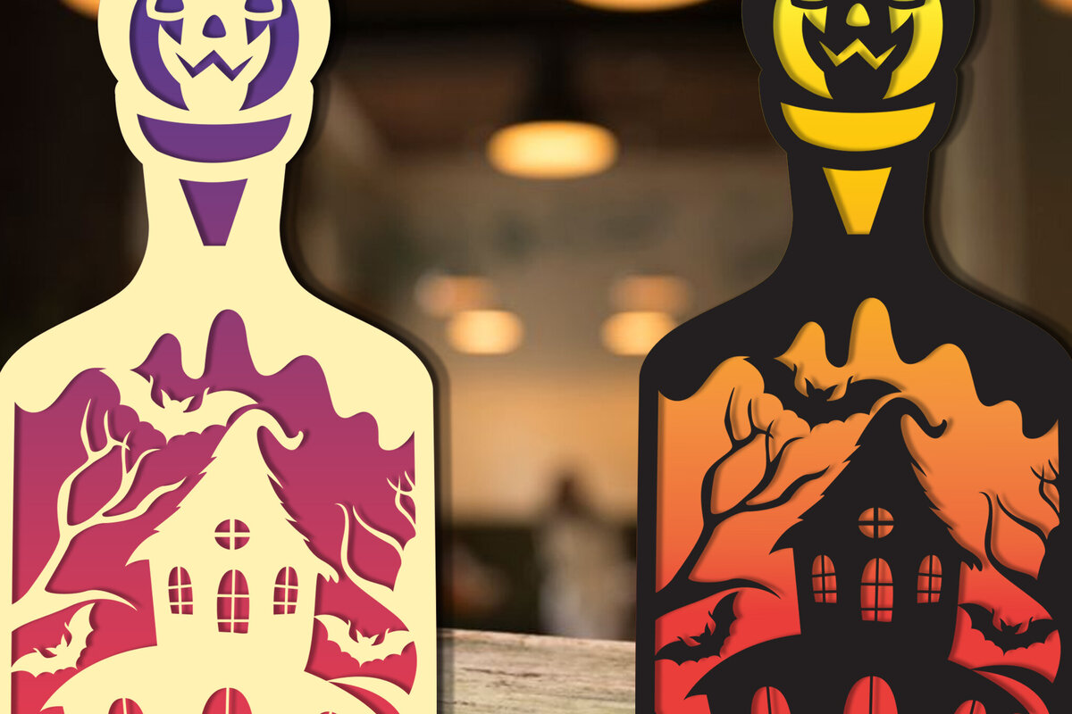 Intra απο ξύλο plywood 3mm-4mm πάχος -  αποκοπής  για Halloween Bottle Laser Δίασταση 15x15 cm INTRAFABR-103855521