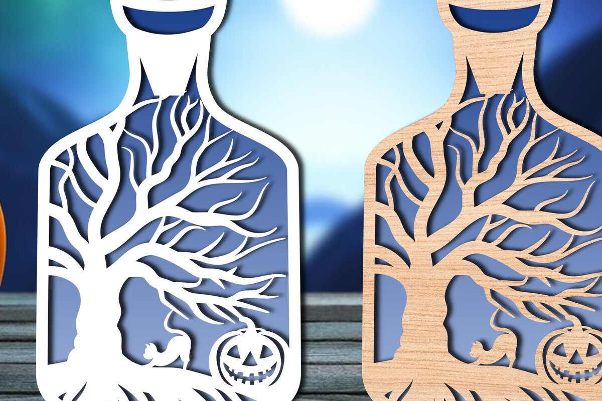 Intra απο ξύλο plywood 3mm-4mm πάχος - Halloween Bottle Laser Cut  Δίασταση 15x15 cm INTRAFABR-105709807