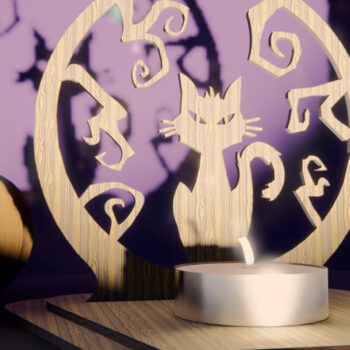 Intra απο ξύλο plywood 3mm-4mm πάχος - Κηροπήγιο Halloween Black Cat  Δίασταση 15x15 cm INTRAFABR-79116744 - Image 1