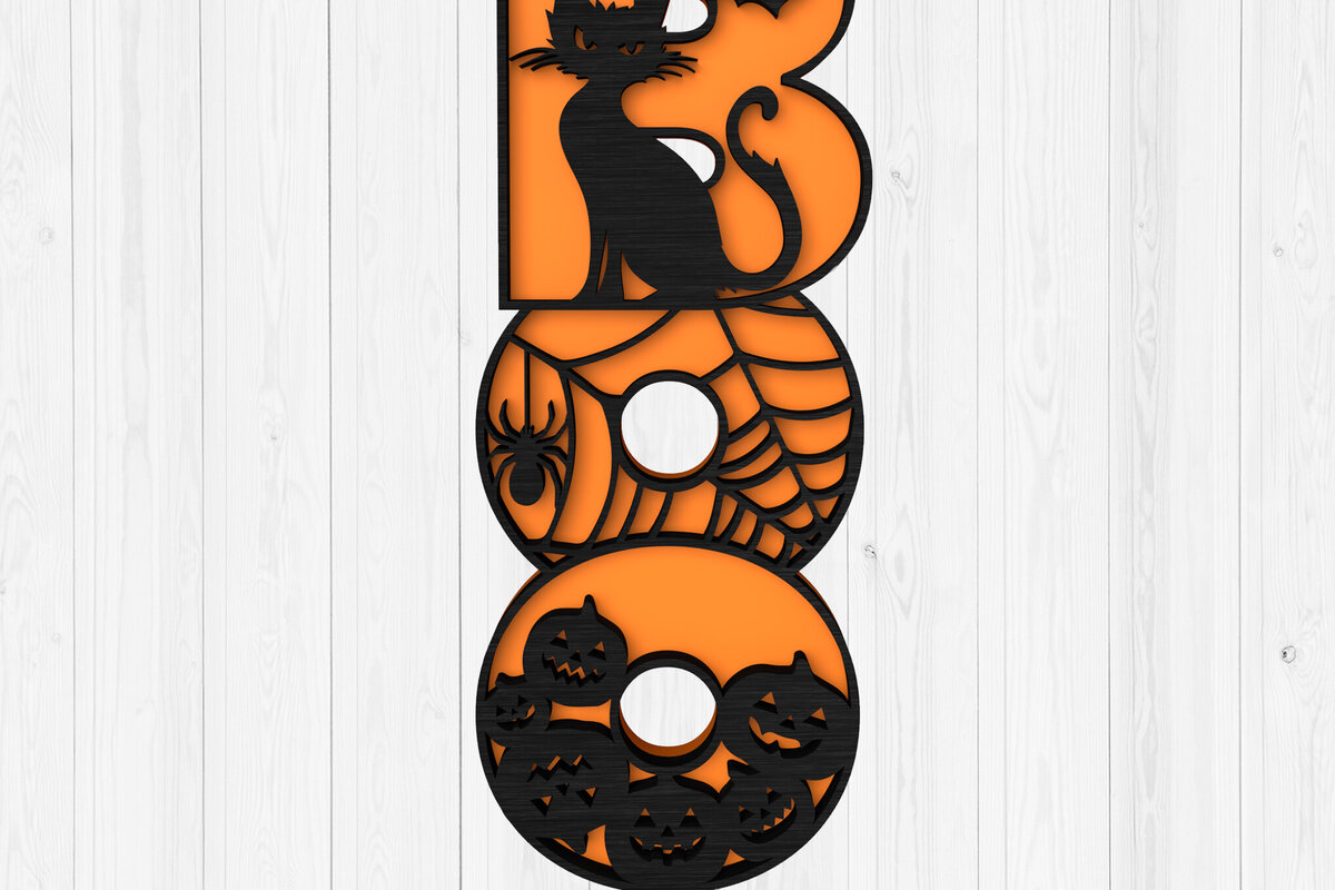 Intra απο ξύλο plywood 3mm-4mm πάχος - Σήμα αποκριάτικου γάτου BOO 3D  Δίασταση 30x20 cm INTRAFABR-104288111