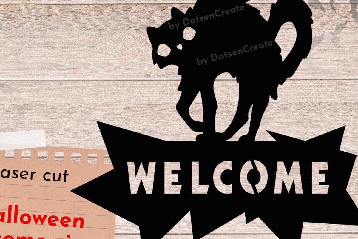 Intra απο ξύλο plywood 3mm-4mm πάχος - Κρεμάστρα πόρτας γάτας αποκριών, σημάδι καλωσορίσματος Δίασταση 30x20 cm INTRAFABR-79434653