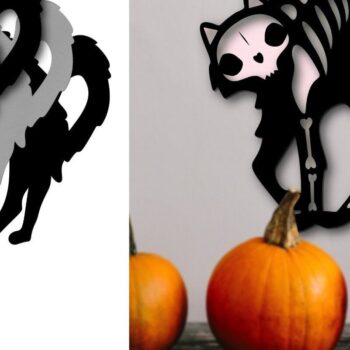 Intra απο ξύλο plywood 3mm-4mm πάχος - Σχέδιο κοπής με λέιζερ αποκριάτικων γατών, κρανίο Δίασταση 40x50 cm INTRAFABR-38596354 - Image 1