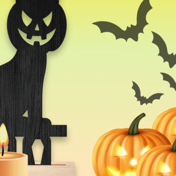 Intra απο ξύλο plywood 3mm-4mm πάχος - Φωτιστικό τσαγιού γάτας Halloween Δίασταση 15x15 cm INTRAFABR-106062296 - Image 1