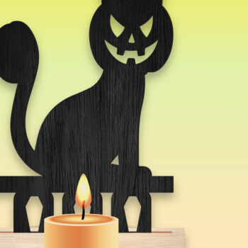 Intra απο ξύλο plywood 3mm-4mm πάχος - Φωτιστικό τσαγιού γάτας Halloween Δίασταση 15x15 cm INTRAFABR-106062296 - Image 3