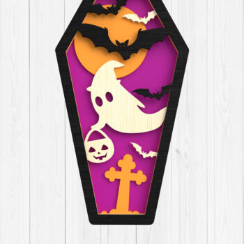 Intra απο ξύλο plywood 3mm-4mm πάχος - Halloween Coffin 3D  Δίασταση 15x15 cm INTRAFABR-102203338 - Image 1
