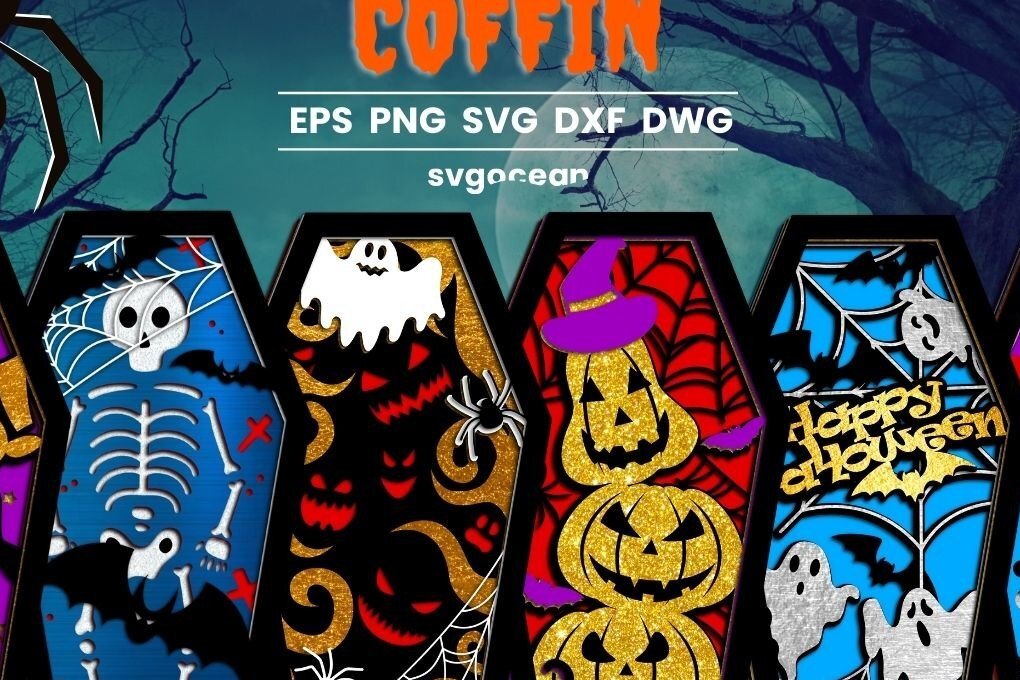 Intra απο ξύλο plywood 3mm-4mm πάχος - Πακέτο Halloween Coffin 3D  Δίασταση 15x15 cm INTRAFABR-36603937