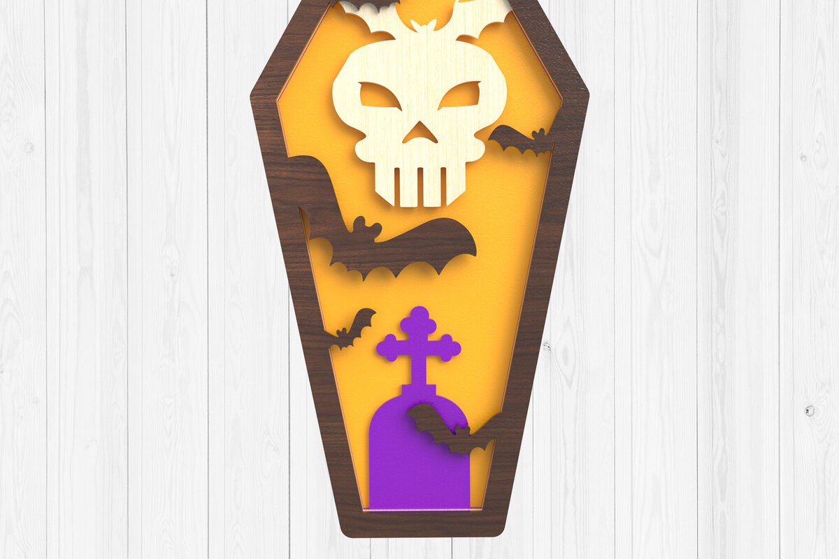Intra απο ξύλο plywood 3mm-4mm πάχος - Halloween Coffin 3D  Laser Cut Δίασταση 15x15 cm INTRAFABR-102203264