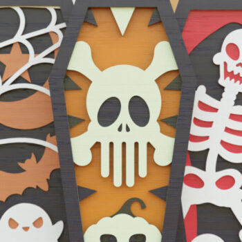 Intra απο ξύλο plywood 3mm-4mm πάχος - Δέσμη 3D  Coffin Halloween Δίασταση 20x25 cm INTRAFABR-104444506 - Image 1