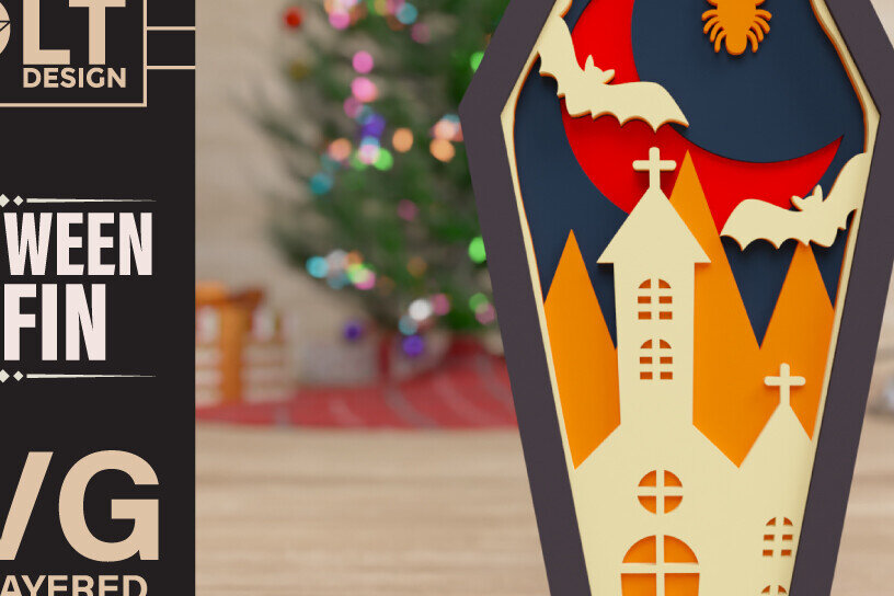 Intra απο ξύλο plywood 3mm-4mm πάχος -  πολλαπλών επιπέδων 3D  Halloween Coffin Δίασταση 40x50 cm INTRAFABR-77708079