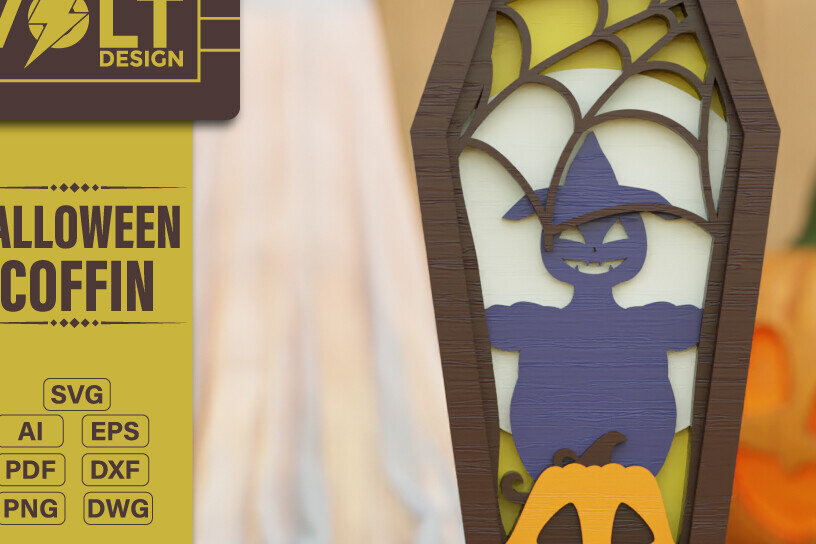 Intra απο ξύλο plywood 3mm-4mm πάχος -  πολλαπλών επιπέδων 3D  Halloween Coffin Δίασταση 20x25 cm INTRAFABR-104077914