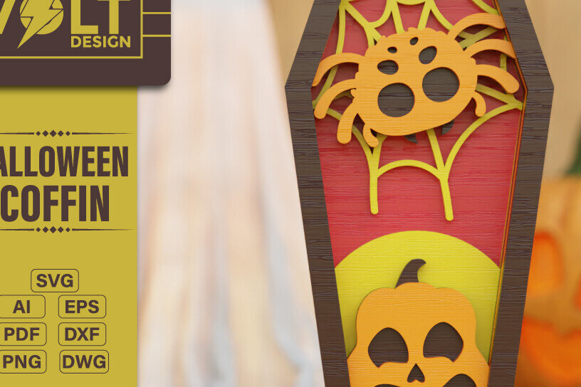 Intra απο ξύλο plywood 3mm-4mm πάχος -  πολλαπλών επιπέδων 3D  Halloween Coffin Δίασταση 20x25 cm INTRAFABR-104077954