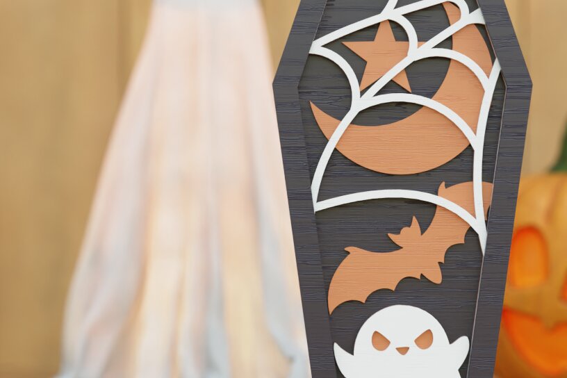 Intra απο ξύλο plywood 3mm-4mm πάχος -  πολλαπλών επιπέδων 3D  Halloween Coffin Δίασταση 20x25 cm INTRAFABR-104126328