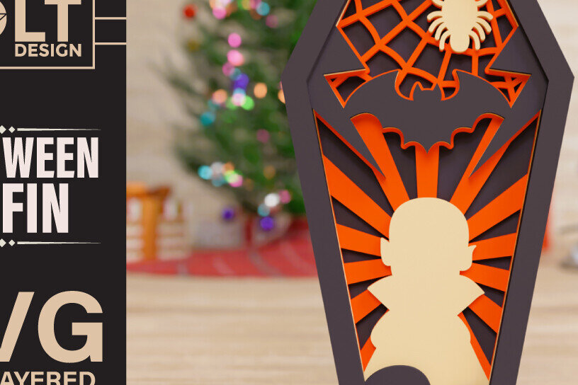 Intra απο ξύλο plywood 3mm-4mm πάχος -  πολλαπλών επιπέδων 3D  Halloween Coffin Δίασταση 40x50 cm INTRAFABR-77497277