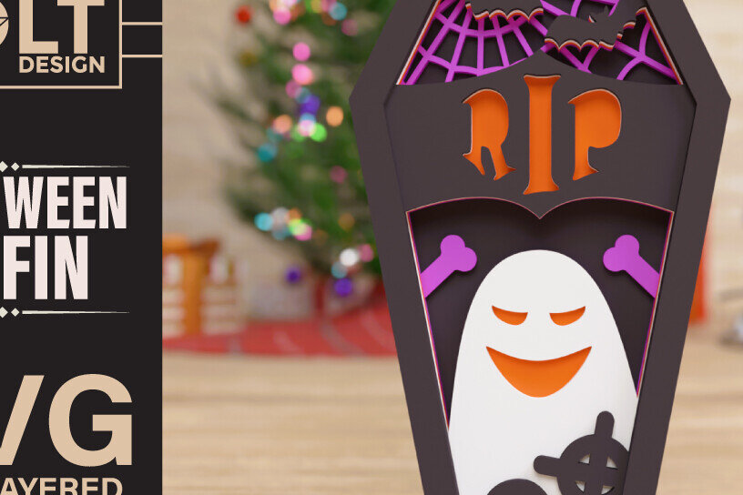 Intra απο ξύλο plywood 3mm-4mm πάχος -  πολλαπλών επιπέδων 3D  Halloween Coffin Δίασταση 40x50 cm INTRAFABR-77707968