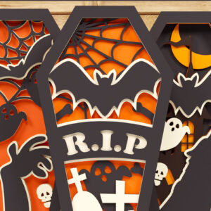 Intra απο ξύλο plywood 3mm-4mm πάχος - Πακέτο χάρτινο κομμένο 3D  Halloween Coffin Δίασταση 1500x1500 cm INTRAFABR-78660186