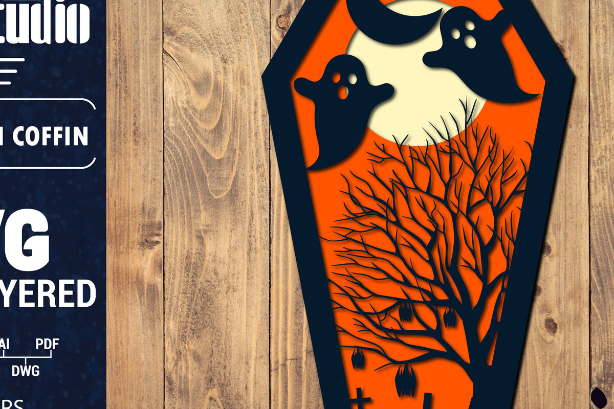 Intra απο ξύλο plywood 3mm-4mm πάχος - Halloween Coffin 3D  Papercut Laser Δίασταση 1500x1500 cm INTRAFABR-106706005