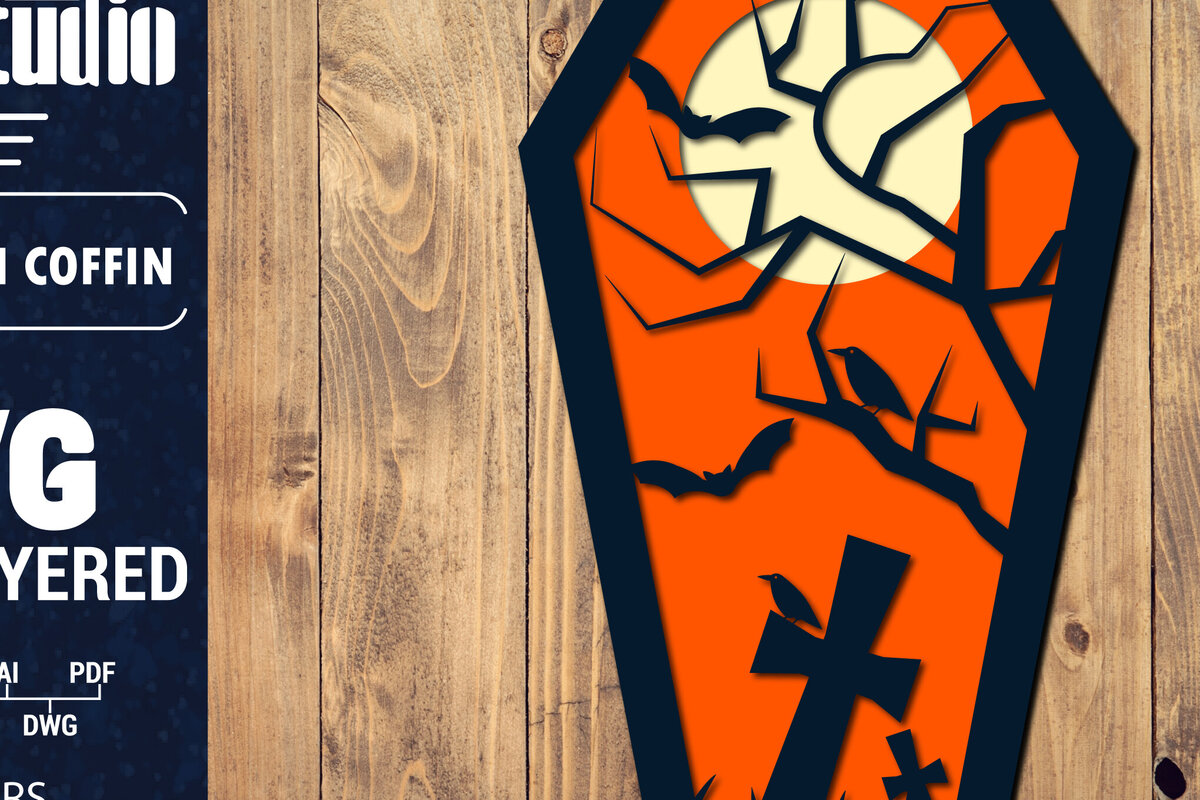 Intra απο ξύλο plywood 3mm-4mm πάχος - Halloween Coffin 3D  Papercut Laser Δίασταση 1500x1500 cm INTRAFABR-106706019