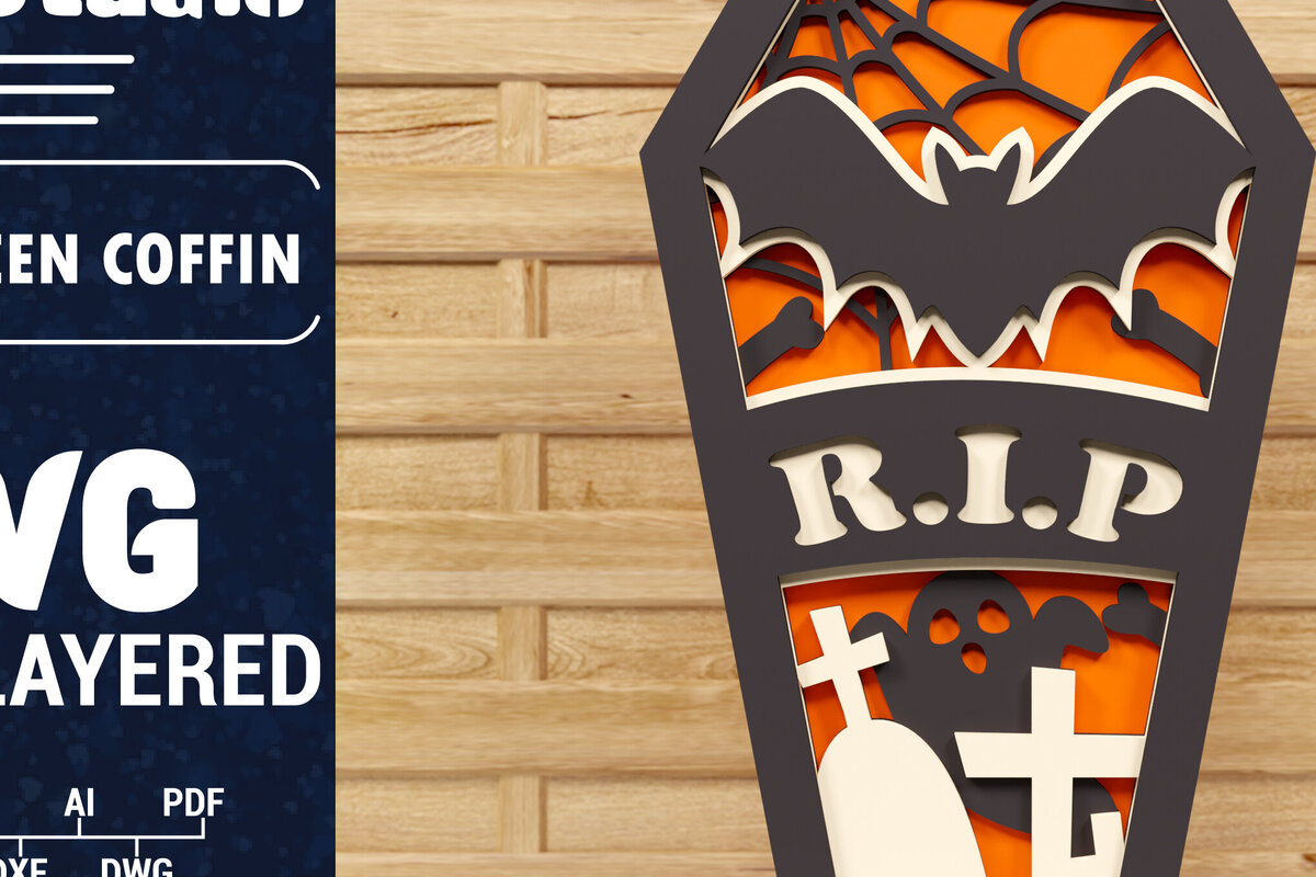 Intra απο ξύλο plywood 3mm-4mm πάχος - Halloween Coffin 3D  Papercut Laser C Δίασταση 1500x1500 cm INTRAFABR-78607108