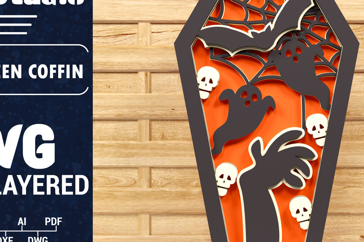 Intra απο ξύλο plywood 3mm-4mm πάχος - Halloween Coffin 3D  Papercut Laser C Δίασταση 1500x1500 cm INTRAFABR-78607111