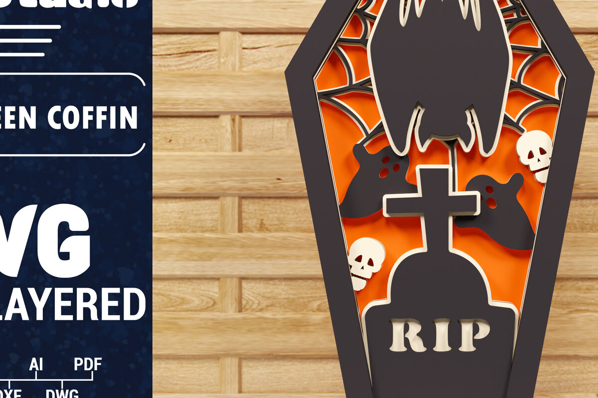 Intra απο ξύλο plywood 3mm-4mm πάχος - Halloween Coffin 3D  Papercut Laser C Δίασταση 1500x1500 cm INTRAFABR-78659849