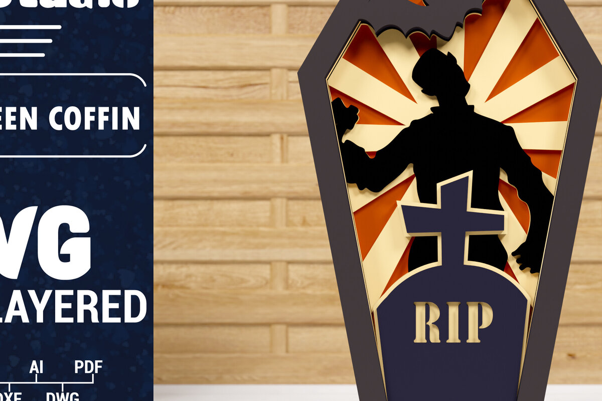 Intra απο ξύλο plywood 3mm-4mm πάχος - Halloween Coffin 3D  Papercut Laser C Δίασταση 1500x1500 cm INTRAFABR-78750292