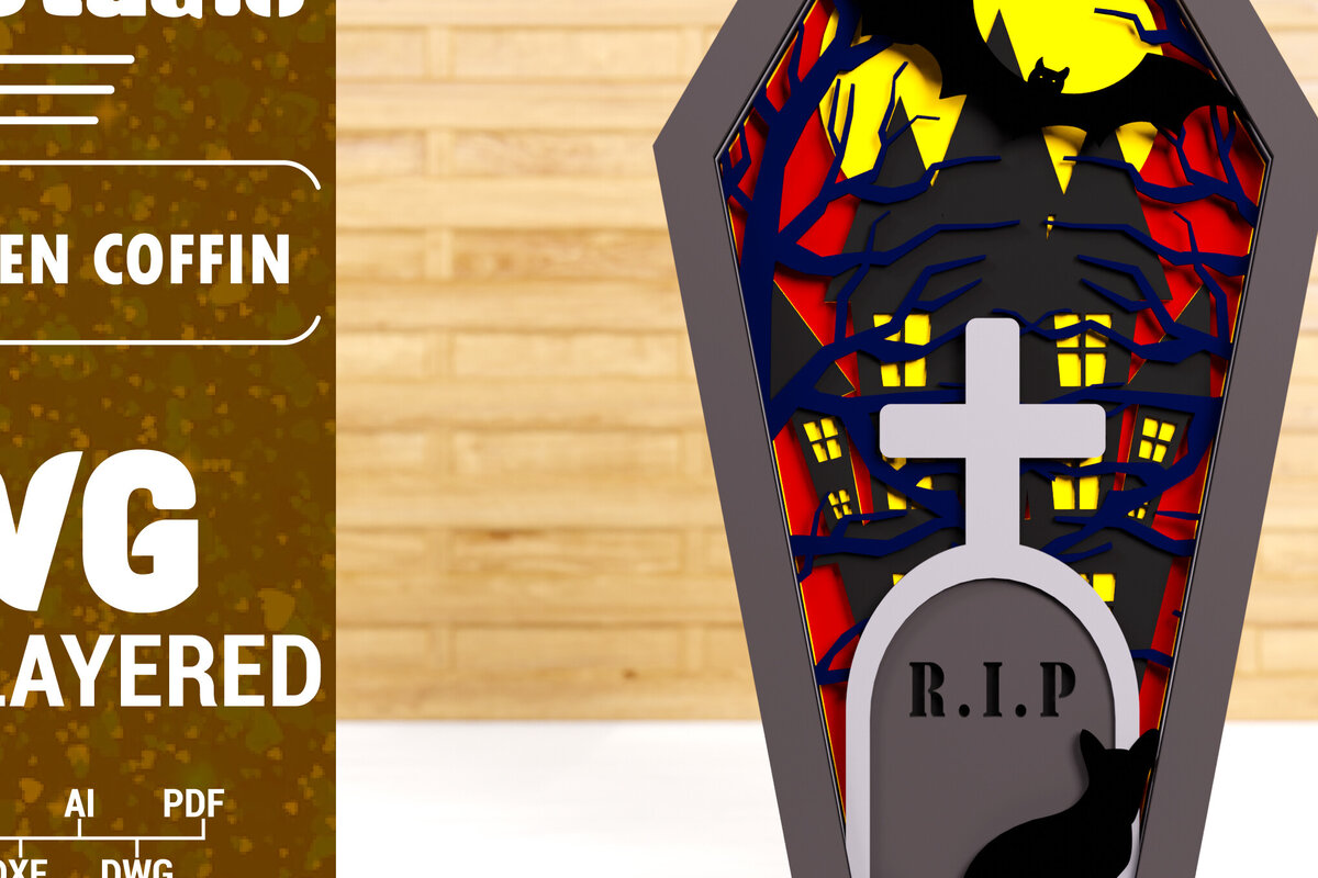 Intra απο ξύλο plywood 3mm-4mm πάχος - Halloween Coffin 3D  Papercut Laser C Δίασταση 1500x1500 cm INTRAFABR-77807678