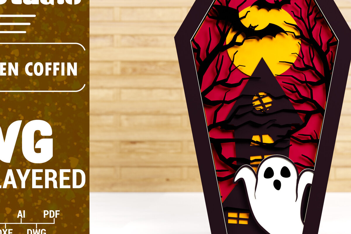 Intra απο ξύλο plywood 3mm-4mm πάχος - Halloween Coffin 3D  Papercut Laser C Δίασταση 1500x1500 cm INTRAFABR-77807685