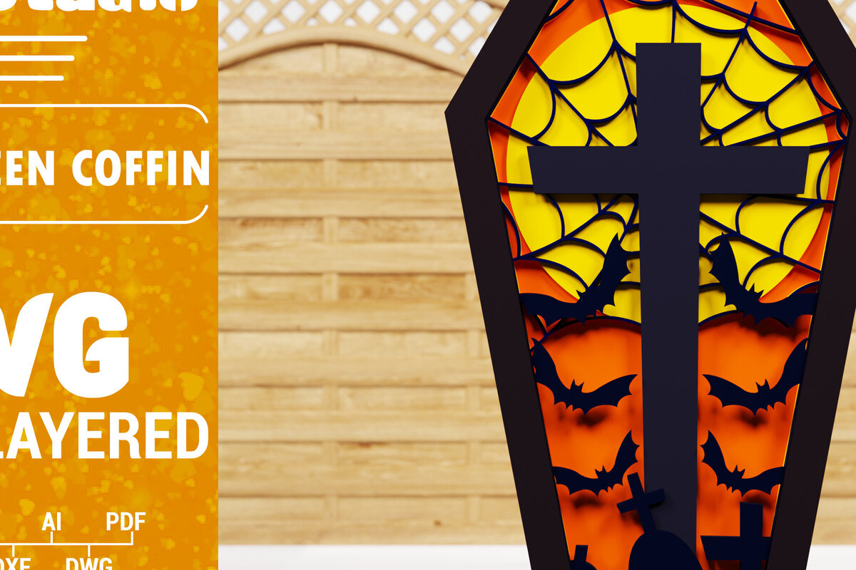 Intra απο ξύλο plywood 3mm-4mm πάχος - Halloween Coffin 3D  Papercut Laser C Δίασταση 1500x1500 cm INTRAFABR-78124756