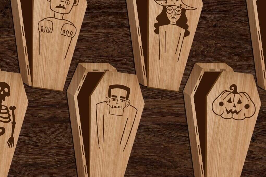 Intra απο ξύλο plywood 3mm-4mm πάχος - Κουτιά δώρου Halloween Coffin Cut Laser Δίασταση 15x15 cm INTRAFABR-104189703