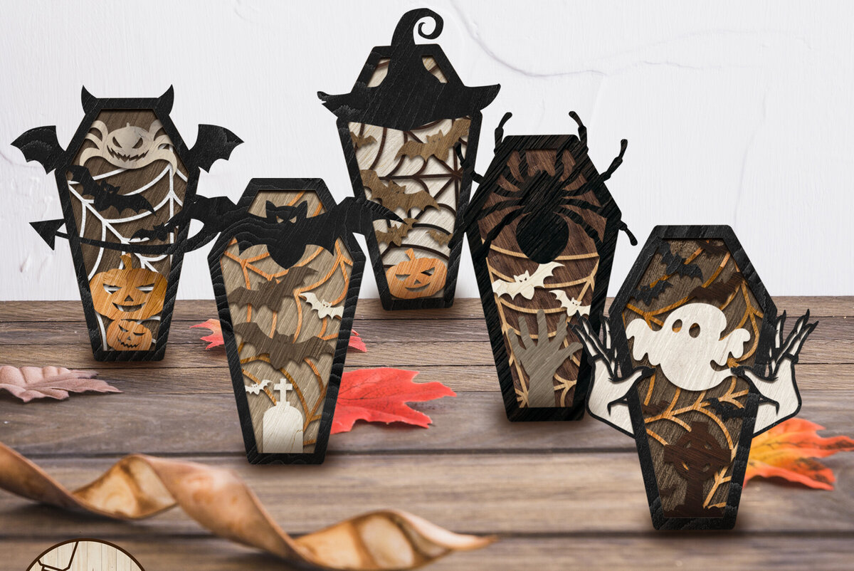 Intra απο ξύλο plywood 3mm-4mm πάχος - Πρότυπο κοπής πολλών επιπέδων αποκριάτικων φέρετρων Δίασταση 8x13 cm INTRAFABR-79605120