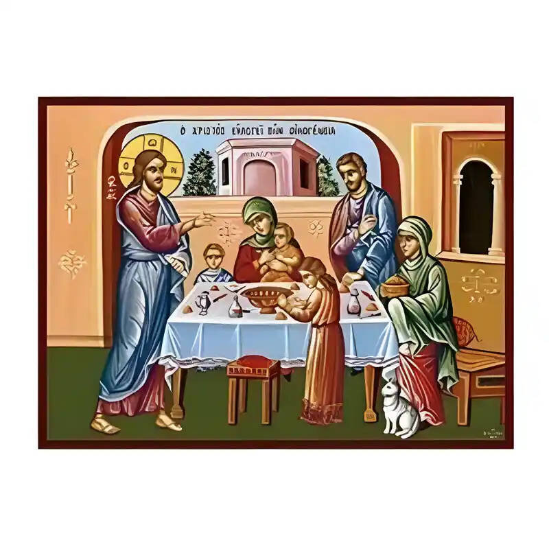 Εικόνα Ορθοδοξίας με περίγραμμα χρυσό σε ξύλο Φλαμουρίας  με  βάση Εικόνα Χριστός Ευλογεί την οικογένεια Χειροποίητη Ελληνορθόδοξη , Κρεμαστή πλάκα βυζαντινής τέχνης, χριστιανική τέχνη Διάσταση 10x7 cm (3,9 x 2,8 ίντσες) INTRAEK-670783