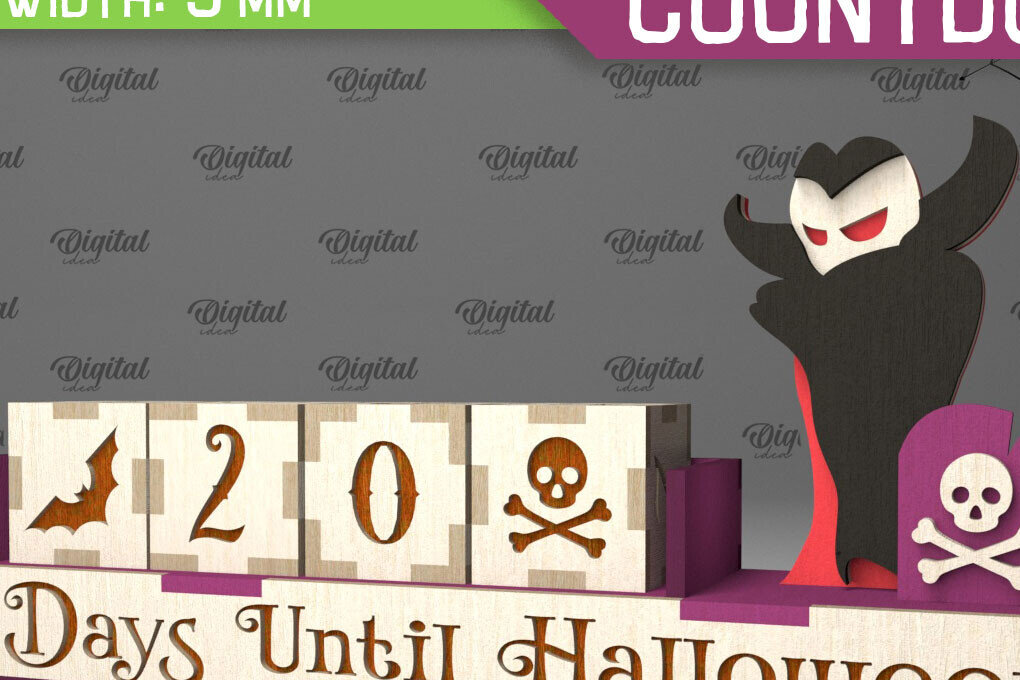 Intra απο ξύλο plywood 3mm-4mm πάχος - Σχέδιο κοπής λέιζερ αντίστροφης μέτρησης για το Halloween Δίασταση 15x15 cm INTRAFABR-104365081