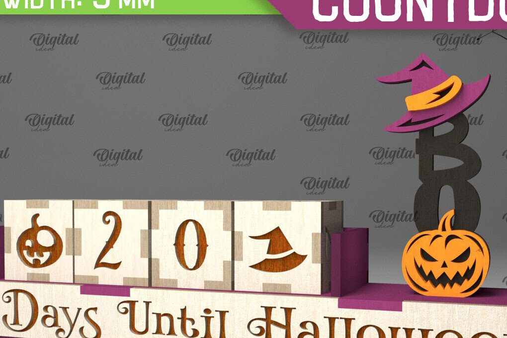 Intra απο ξύλο plywood 3mm-4mm πάχος - Σχέδιο κοπής λέιζερ αντίστροφης μέτρησης για το Halloween Δίασταση 15x15 cm INTRAFABR-104365120