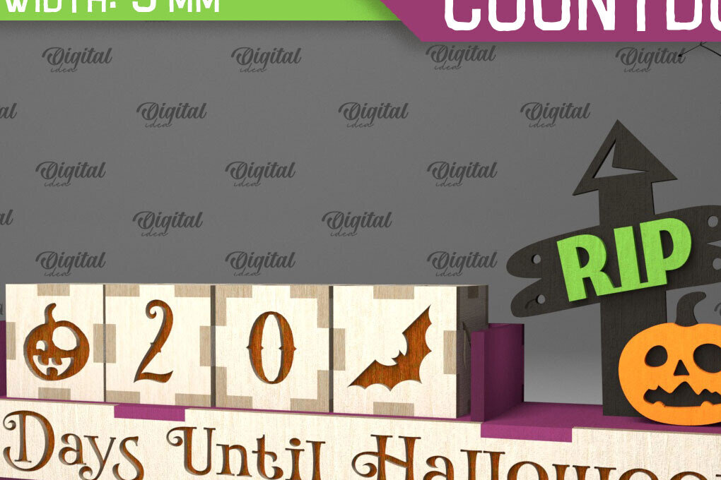 Intra απο ξύλο plywood 3mm-4mm πάχος - Σχέδιο κοπής λέιζερ αντίστροφης μέτρησης για το Halloween Δίασταση 15x15 cm INTRAFABR-104364988