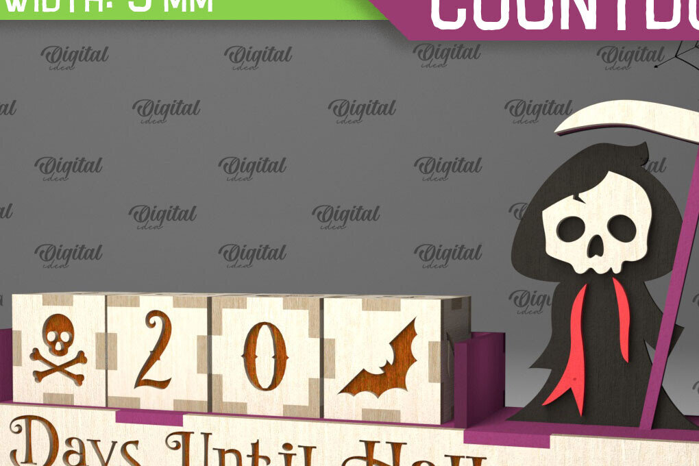 Intra απο ξύλο plywood 3mm-4mm πάχος - Σχέδιο κοπής λέιζερ αντίστροφης μέτρησης για το Halloween Δίασταση 15x15 cm INTRAFABR-104365027