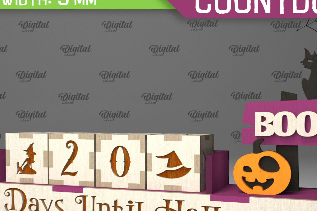 Intra απο ξύλο plywood 3mm-4mm πάχος - Σχέδιο κοπής λέιζερ αντίστροφης μέτρησης για το Halloween Δίασταση 15x15 cm INTRAFABR-104365050