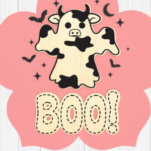 Intra απο ξύλο plywood 3mm-4mm πάχος - Σήμα καλωσορίσματος Halloween Cow Boo 3d  Δίασταση 15x15 cm INTRAFABR-104923402