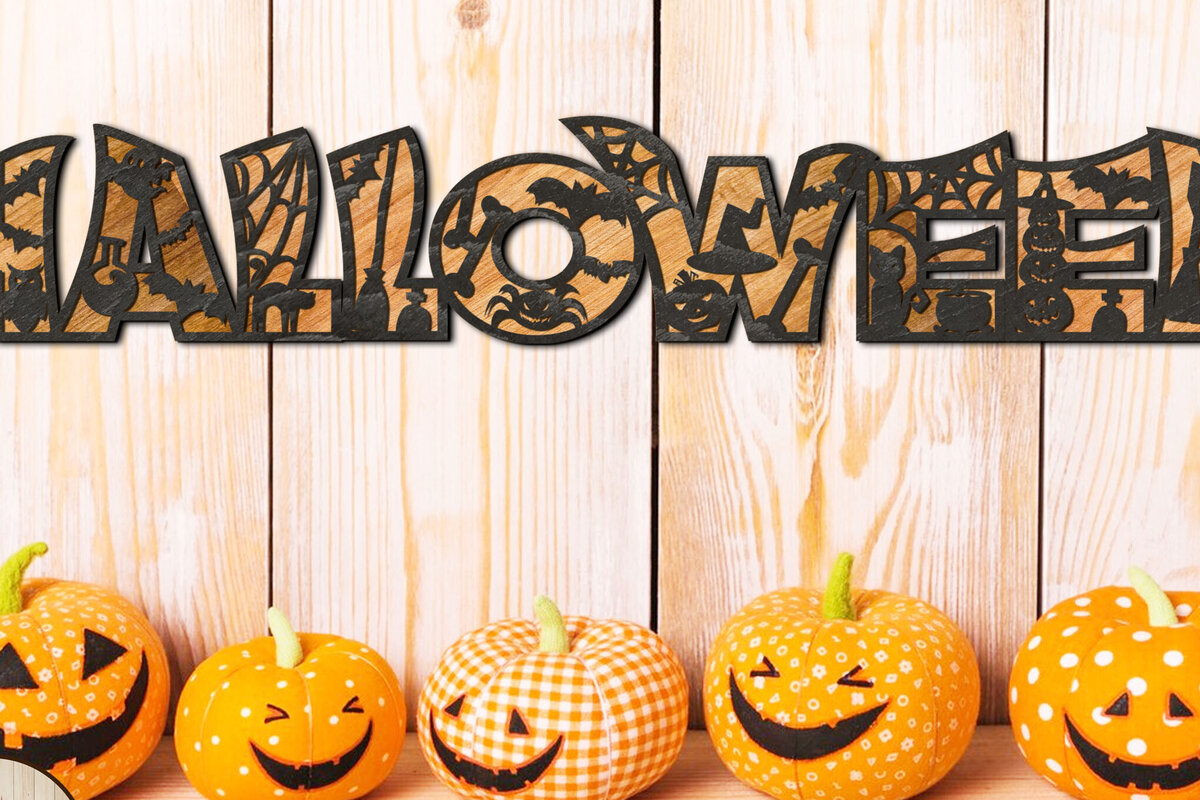 Intra απο ξύλο plywood 3mm-4mm πάχος - HALLOWEEN, Πρότυπο αποκοπής,  με λέιζερ Δίασταση 24x4 cm INTRAFABR-77842795