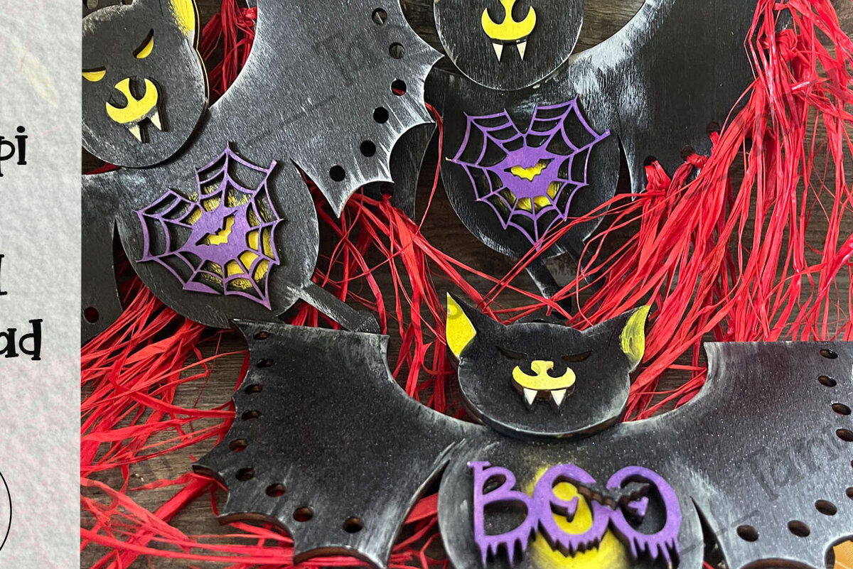 Intra απο ξύλο plywood 3mm-4mm πάχος - Halloween Cute Bat Laser Cut  Δίασταση 6x6 cm INTRAFABR-78191329