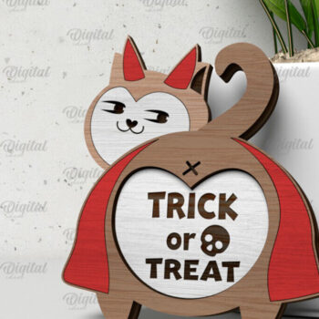 Intra απο ξύλο plywood 3mm-4mm πάχος - Απόκριες χαριτωμένο σχέδιο κοπής γάτας με λέιζερ Δίασταση 15x15 cm INTRAFABR-105054749 - Image 1